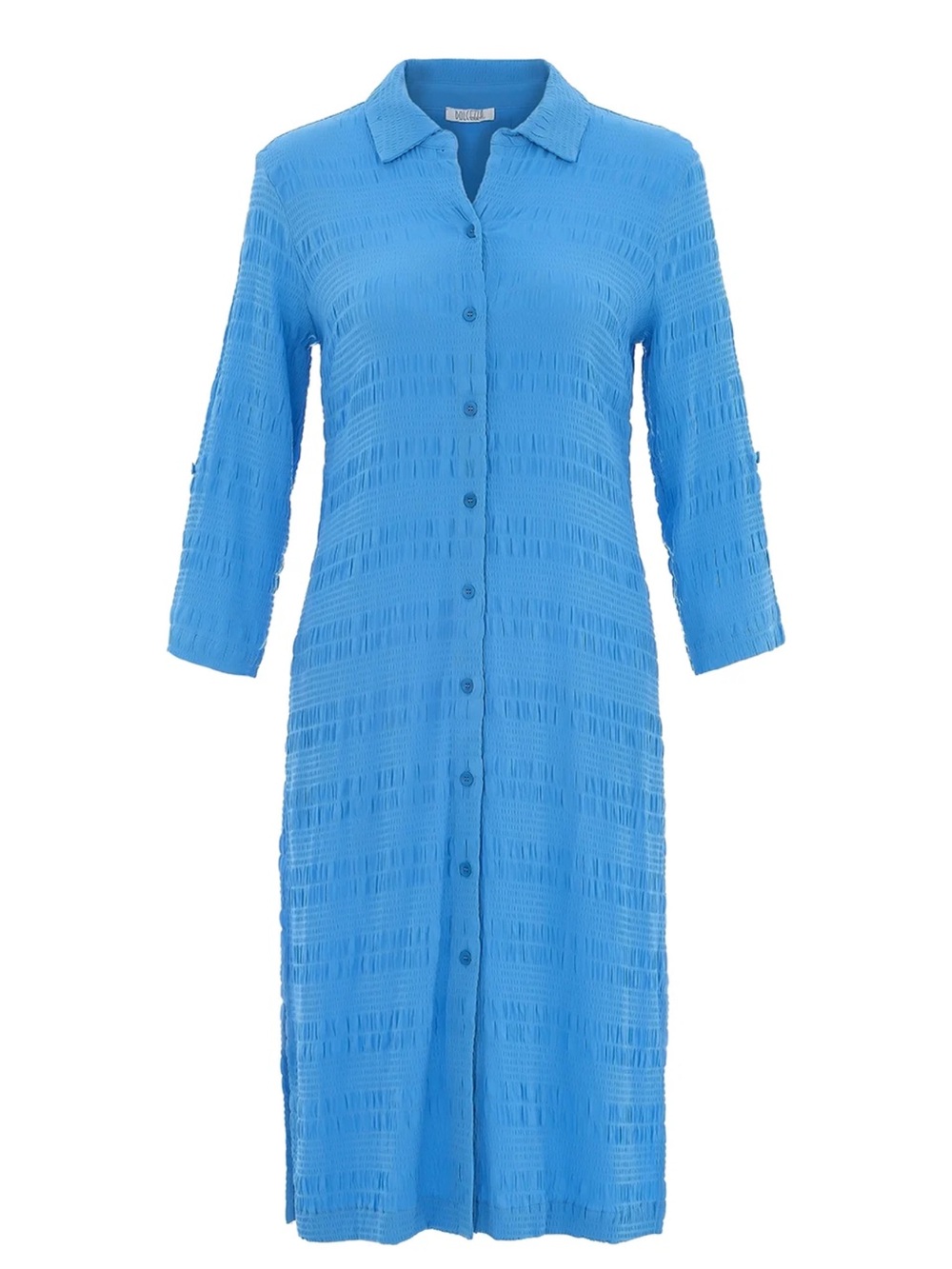NWT DOLCEZZA Button-Front Long Sleeve Midaxi Dress in Bright Blue gorgeous